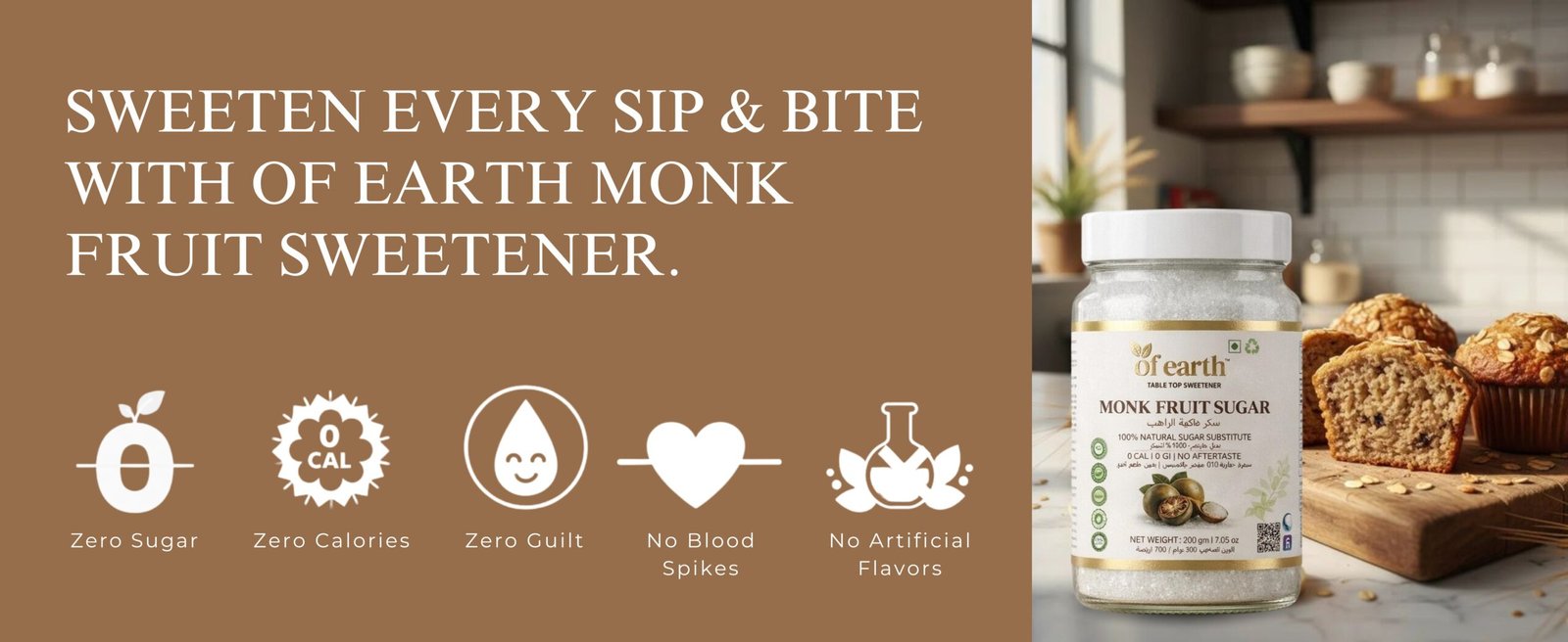 of earth monk fruit sugar | zero calorie sugar substitute | 1:1 sugar replacer for cooking & baking | keto & diabetic friendly | 400g