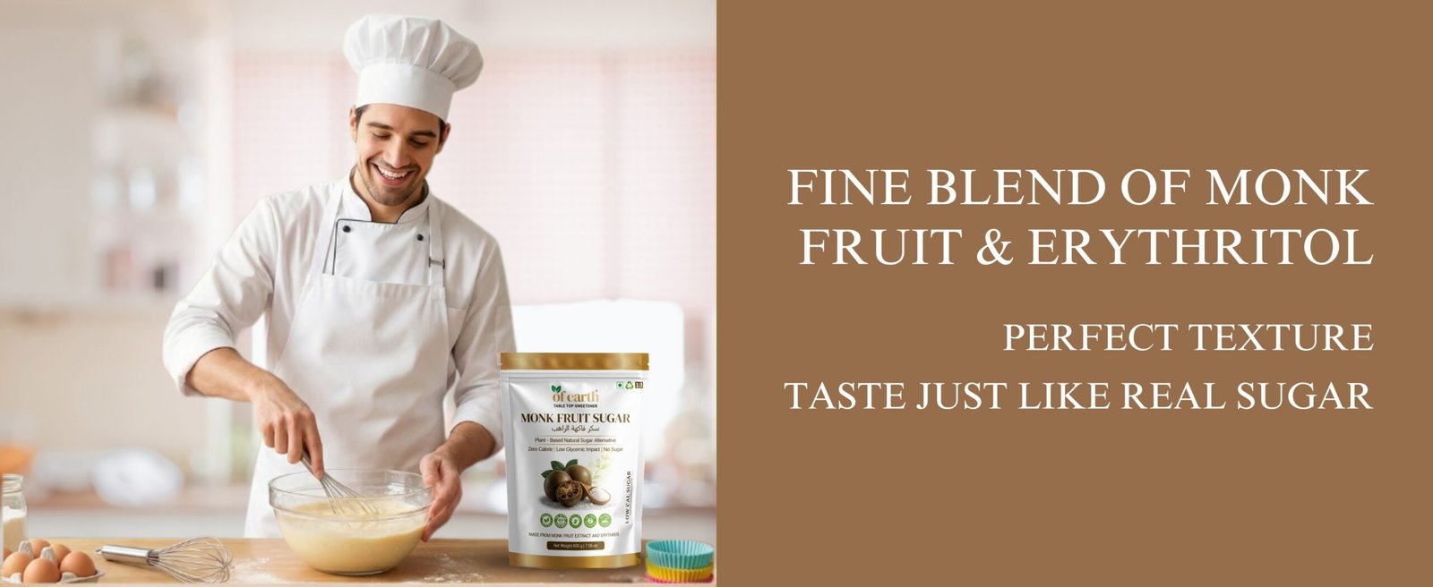 of earth monk fruit sugar with erythritol | zero glycemic index, low calorie sugar substitute | 1:1 sugar replacer for tea, coffee, drinks, cooking & baking | plant based monk fruit sweetener | keto, vegan & diabetic friendly | 400g