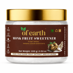 Home Of Earth monk fruit sweetener with allulose | zero glycemic index, low calorie sugar substitute | easy 1:2 sugar replacement for tea, coffee, cooking & baking | plant based | keto, vegan & diabetic friendly | 100g