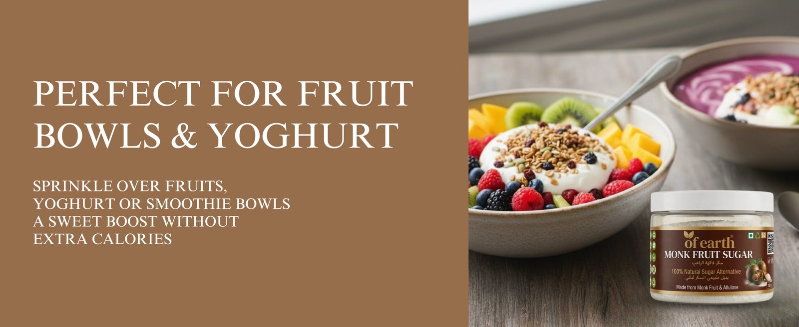 Of Earth Monk Fruit Sugar With Allulose | Zero-Glycemic Index, Low Calorie Sugar Substitute | EASY 1:2 Sugar Replacement for Tea, Coffee, Cooking & Baking | Plant-Based | Keto, Vegan & Diabetic Friendly | 100g of earth monk fruit sugar with allulose | zero glycemic index, low calorie sugar substitute | easy 1:2 sugar replacement for tea, coffee, cooking & baking | plant based | keto, vegan & diabetic friendly | 100g
